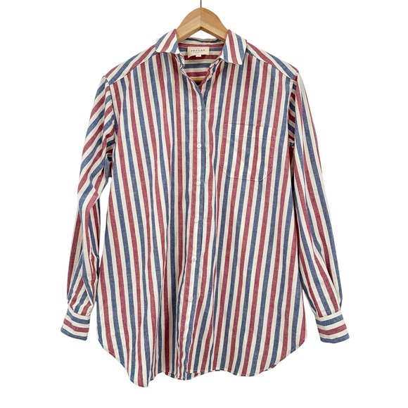 Sezane Tops - Sezane Max Shirt Red White Blue Striped Organic Cotton Button Down Size 32 US 0